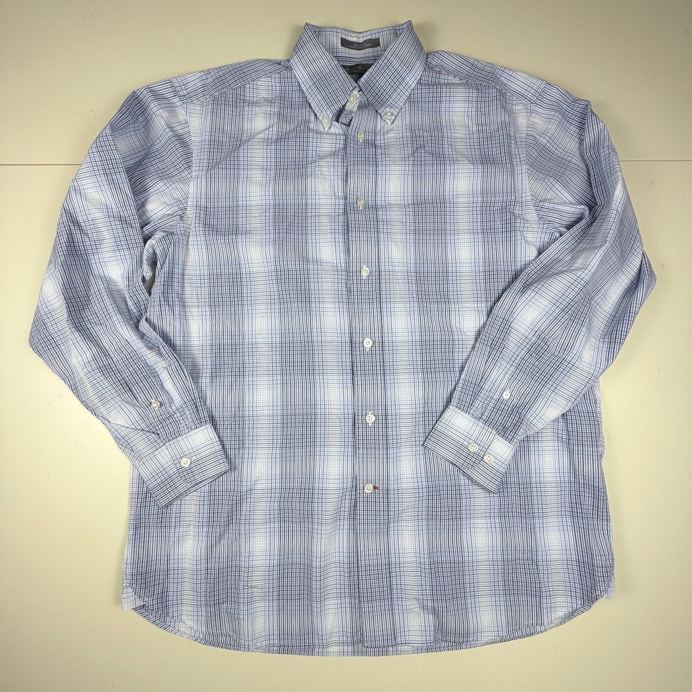 Daniel Cremieux Men's Casual Button-Down Shirt Blue Plaid L 100% Cotton